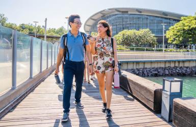 International students walking at the Darwin Waterfront