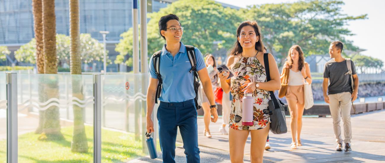 International students walking in Darwin Waterfront